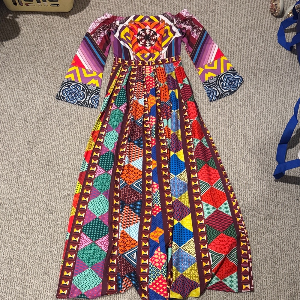 Colorful Geometric Pattern Maxi Dress Size Small